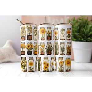 Sunflowers in jars insulated tumbler, sunflowers, metal tumbler, water bottle
